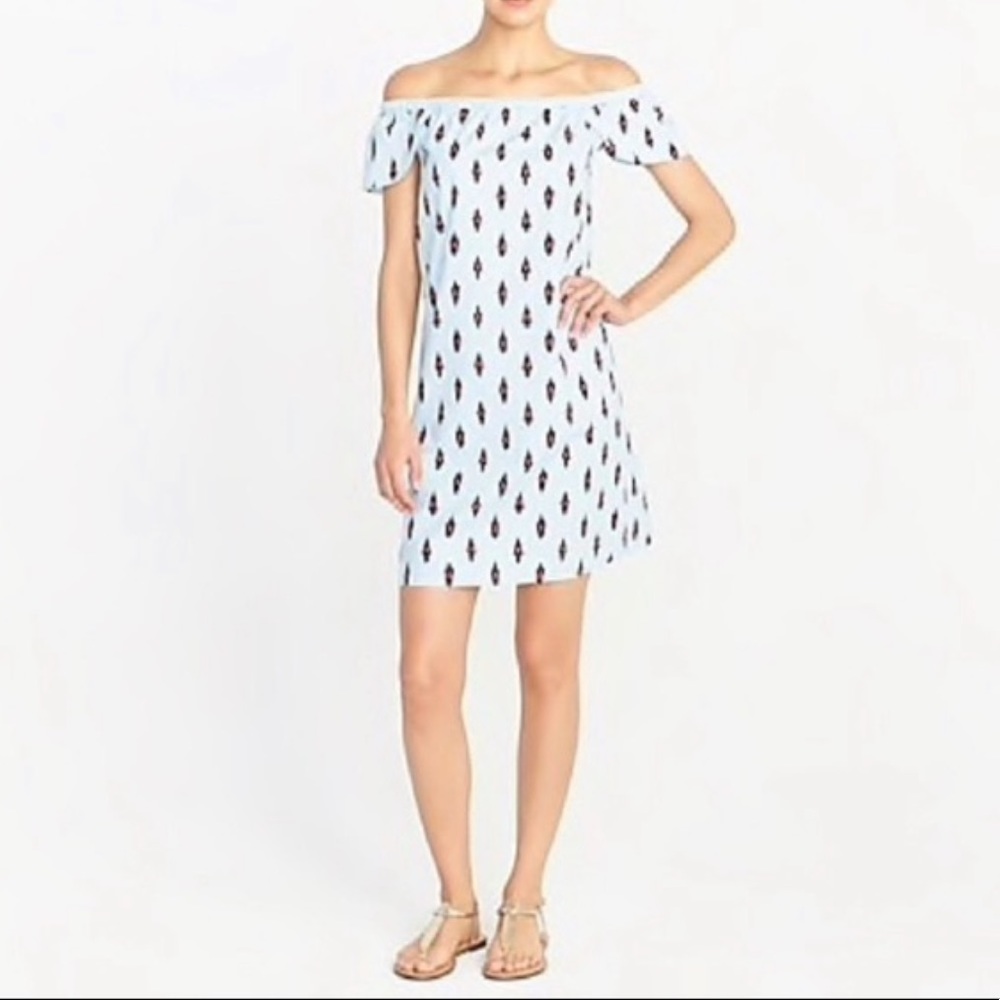 J.Crew Blue Ikat Off the Shoulder Dress